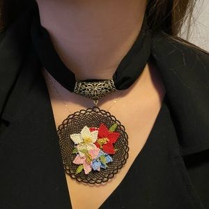 NWT Hand made Silk necklace Unique neck accessory.